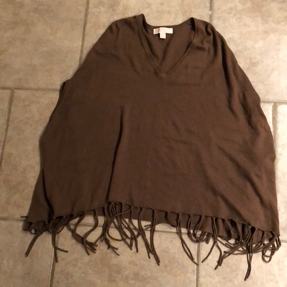Michael Kors Camo Green Fringe Poncho Petite Small - Picture 3 of 5